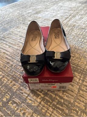 Salvatore Ferragamo Black Patent Varina Flats
